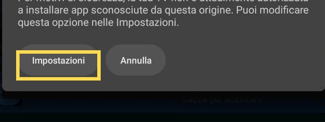 Apri Impostazioni, se richiesto — area da selezionare evidenziata in giallo.